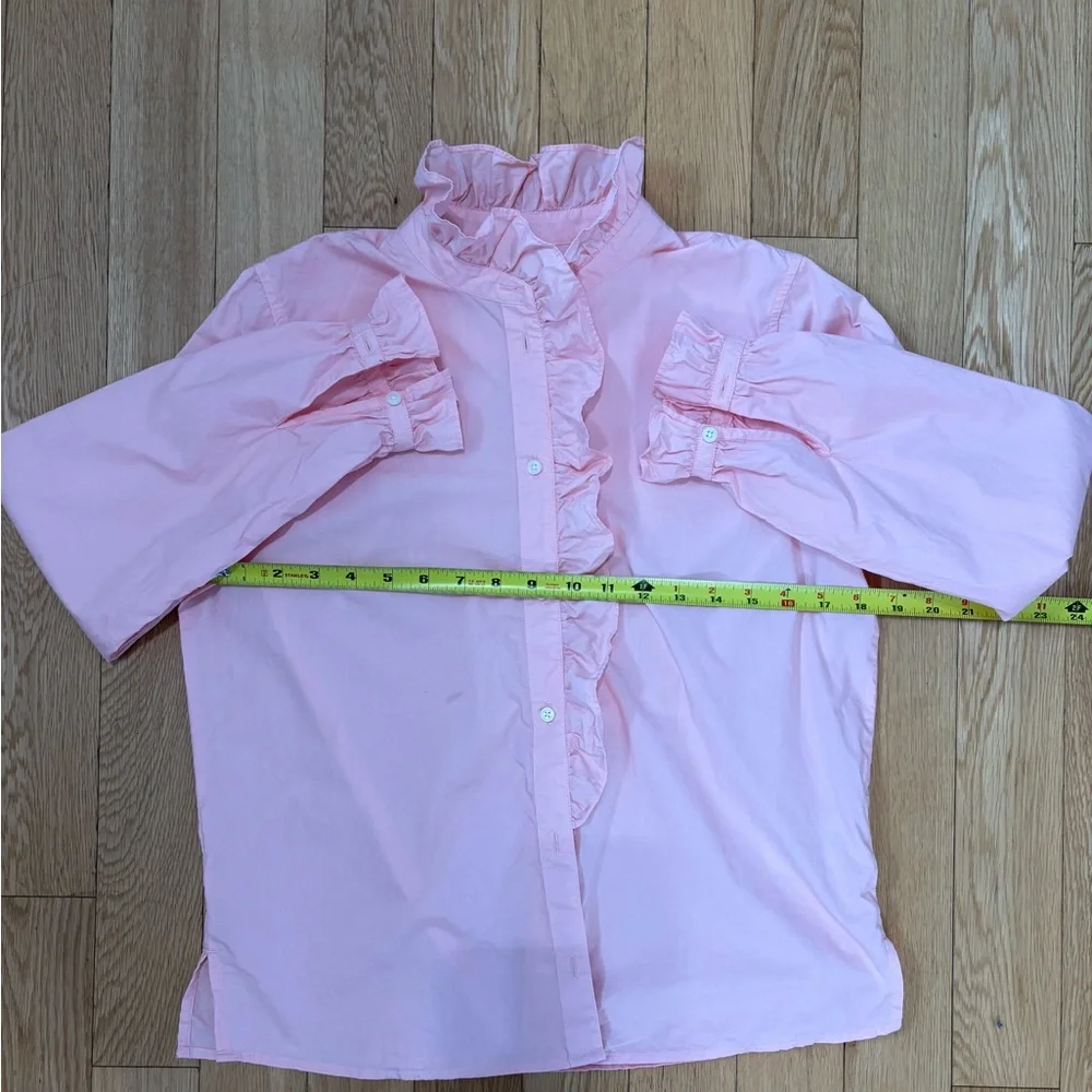 J.Crew Cottage Top in Cotton Poplin Pink Ruffle High Neck Blouse Size 2